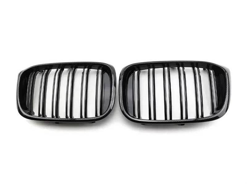 Haube Mesh Kühlergrill Auto-Frontstoßstangengitter, Einzel- Und Doppellinie, Schwarz Glänzend, Carbon-Renngitter, Auto-Styling Für X3 G01 G08 Für X4 G02 2019 2020 2021(Dual Carbon Look) von QIFANB