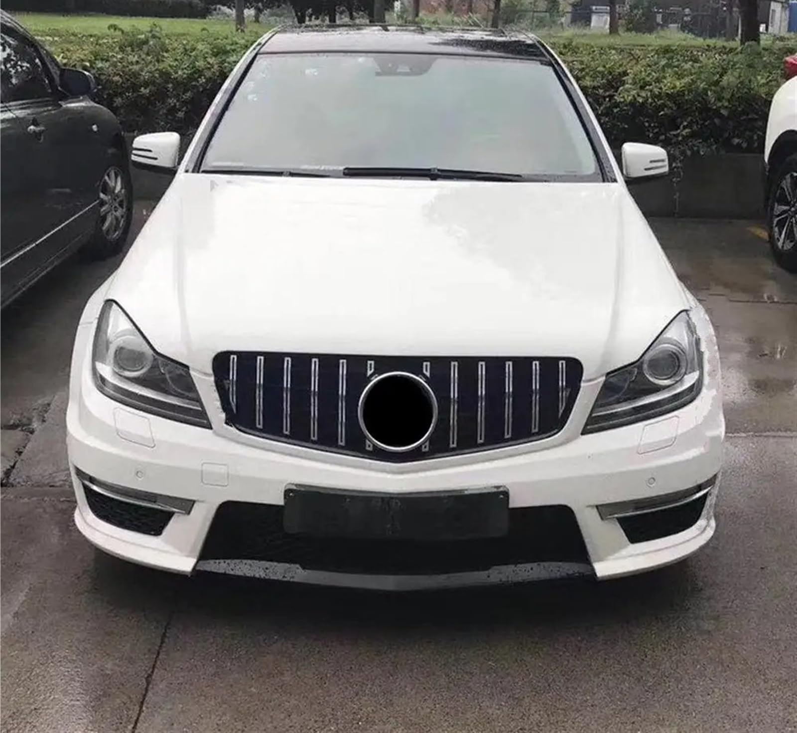 Haube Mesh Kühlergrill Für Benz C W204 C43 2007 2008 2009 2010 2011 2012 2013 2014 Frontgrill Racing Einlass Grill Körper Kit Oberen Haube Mesh(Chrome Silvery) von QIFANB