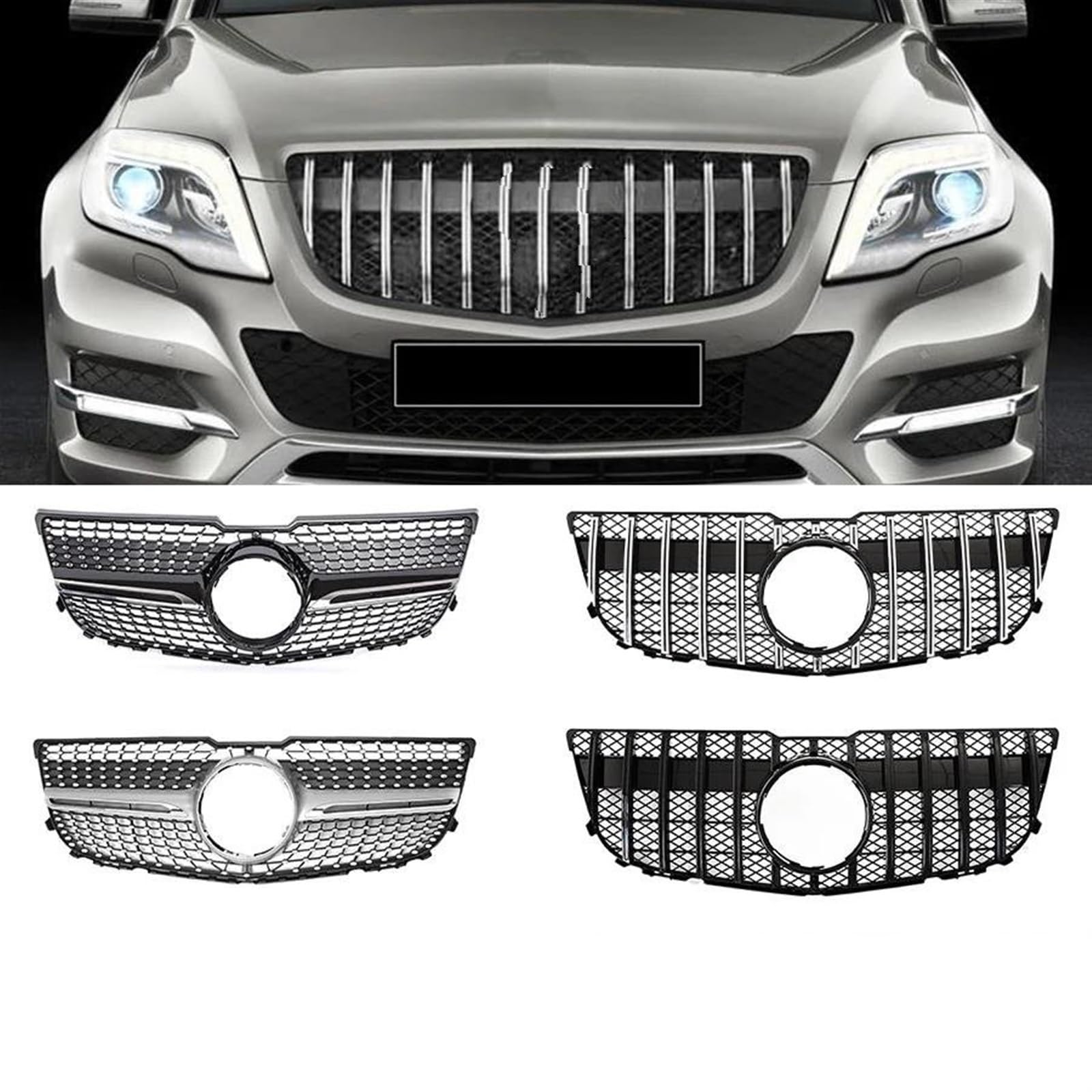 Haube Mesh Kühlergrill Für Benz Für GLK Klasse X204 2013 2014 2015 Auto Stoßstange Haube Mesh Front Grill Oberen Racing Schwarz/Silber Grille(Shiny Silver) von QIFANB