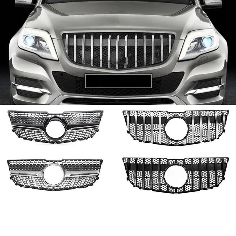 Haube Mesh Kühlergrill Für Benz Für GLK Klasse X204 2013 2014 2015 Auto Stoßstange Haube Mesh Front Grill Oberen Racing Schwarz/Silber Grille(Shiny Silver) von QIFANB