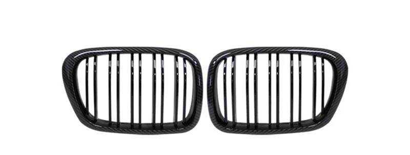 Haube Mesh Kühlergrill Für E39 5 Series 525 528 1997 1998 1999 2001 2002 2003 Kühlergrill Auto Front Hood Grill Nierengitter Racing Grill Dual Line(Kohlefaser) von QIFANB