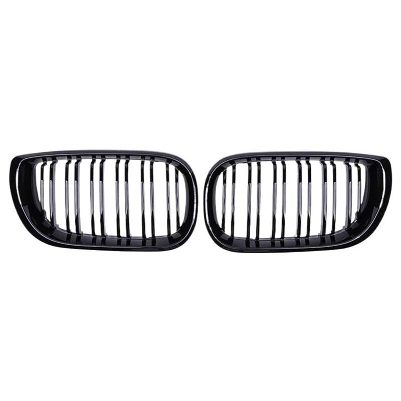 Haube Mesh Kühlergrill Für E46 3er-Serie 2002 2003 2004 2005 4-Türer Nierengrills Kühlergrill Racing Grill Auto Frontstoßstangengitter ABS Dual Line(Gloss Black) von QIFANB