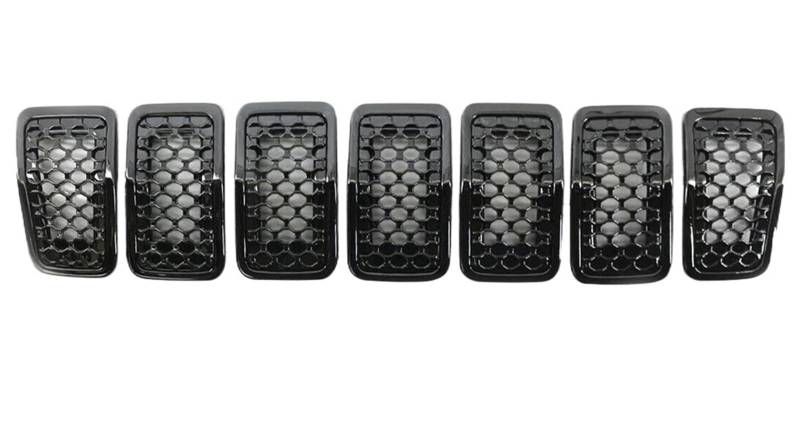 Haube Mesh Kühlergrill Für Jeep Für Cherokee 2019 2020 2021 2022 6AZ88DX8AB 6FM74SZ0AB 68323773AB 7-teiliges Frontgitter-Einsatz-Abdeckungs-Trimm-Schwarzglanz von QIFANB