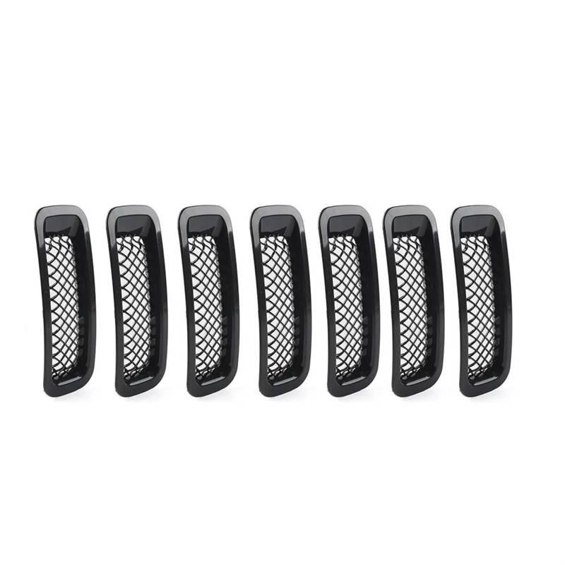 Haube Mesh Kühlergrill Für Jeep Für Patriot 2011 2012 2013 2014 2015 2016 2017 7-teiliges Glänzendes Schwarz/Chrom-Auto-Frontkühlergrillgitter(Schwarz) von QIFANB