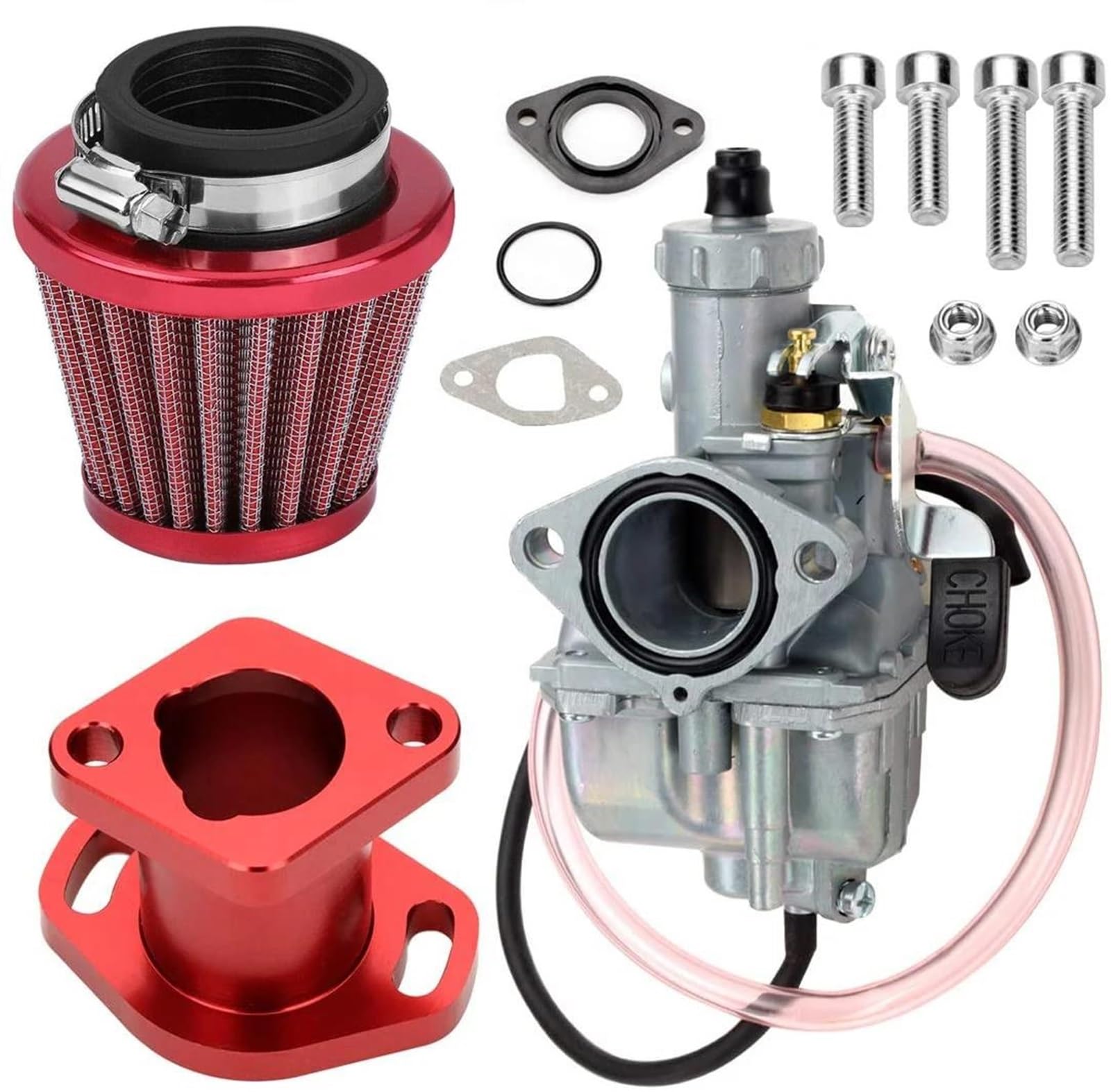 Kraftstoff System Vergaser Für Mikuni Für VM22 Für Predator 212cc Für GX200 196cc Für Mini Bike Go Kart Racing Vergaser Carb Mainfold Luftfilter(Rot) von QIFANB