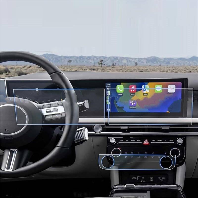Navigator Bildschirm Displayschutz Für Hyundai Für Tucson 2024 2025 Dashboard & Navigation Und Klimaanlage Gehärtetem Glas Displayschutzfolie 12,3 Zoll von QIFANB