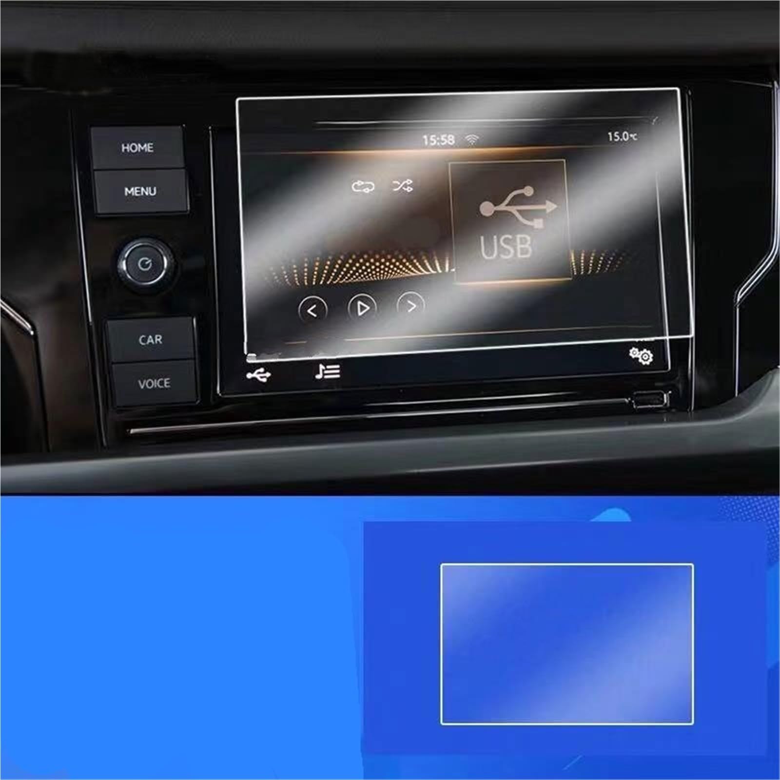 Navigator Bildschirm Displayschutz Gehärtetes Glas Auto Navigation Displayschutzfolie LCD Display Film Armaturenbrett Panel Abdeckung Für VW Für T-ROC 2018 2019 2020(8 inch Without Hole) von QIFANB