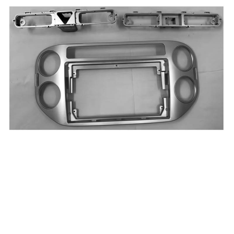 Innenzubehör Für VW Für Tiguan 2010-2017 DunkelgrauDoppelter Radio-Player 2Din Auto-DVD Nur Rahmen Dash Trim Facia Panel 9 Zoll Auto Innenform(Silber) von QILINGS