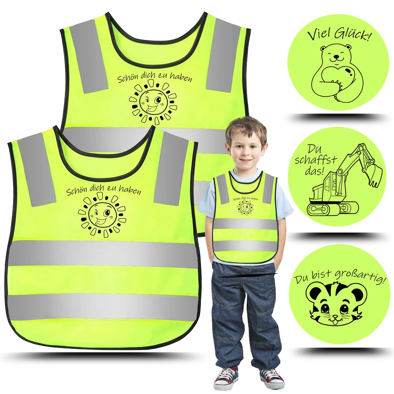 QIMMU Warnweste Kinder, 2 Stück Warnwesten Auto Kinder, 360 Grad Reflektierende Warnwesten, Sicherheitsweste Kinder QIMMU Warnweste Kinder, 2 Stück Warnwesten Auto Kinder, 360 Grad Reflektierende Warnwesten, Sicherheitsweste Kinder von QIMMU