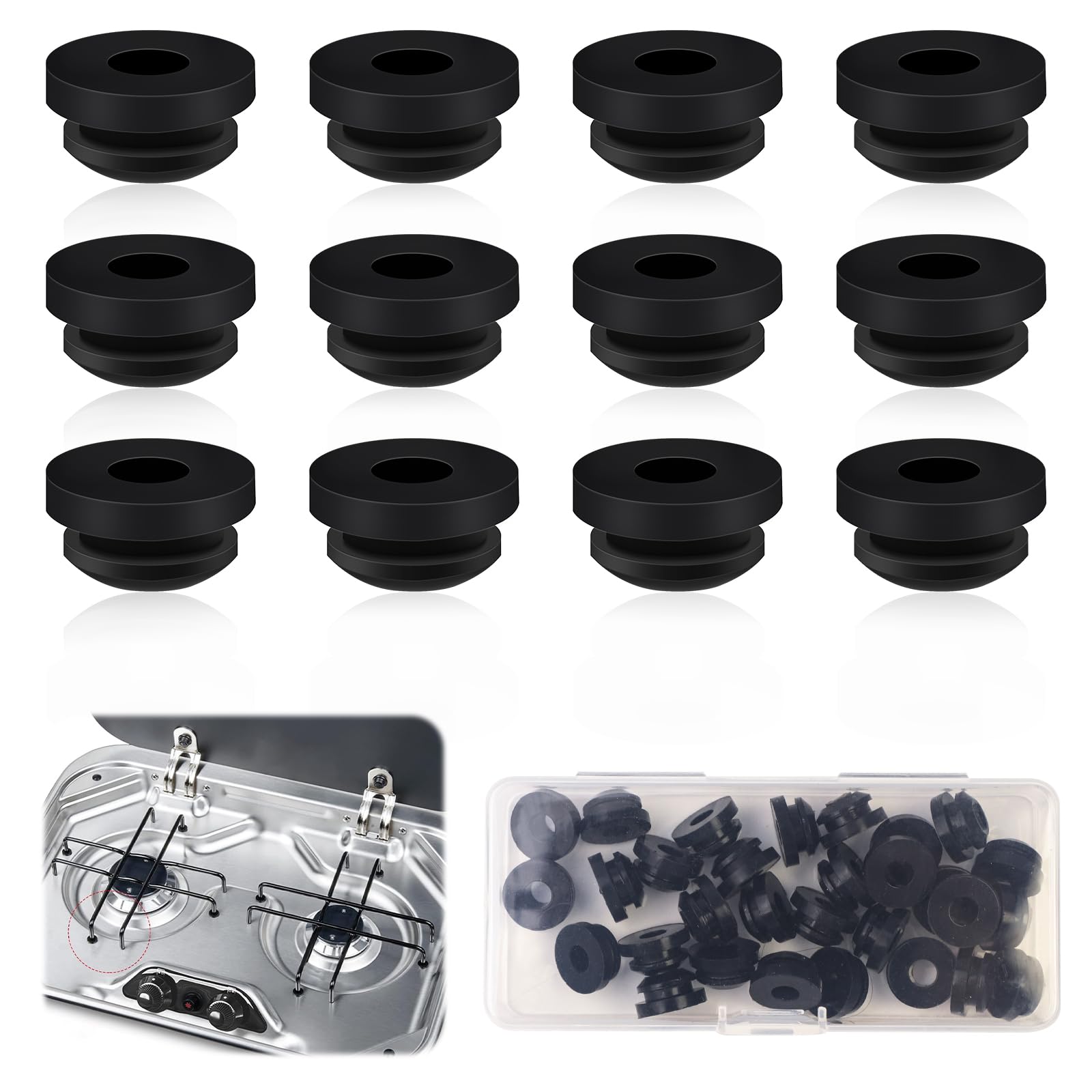QINGHEC 20 Stück Topfträgergummis Gasherd Wohnmobil Gummifüße Rostgummifüe Gummifüsse Gasherd mit Box, Gummistopfen Gasherd Wohnmobil Gummitülle Kompatibel mit 5mm Stäben von Dometic,Smev,Thetford QINGHEC 20 Stück Topfträgergummis Gasherd Wohnmobil Gummifüße Rostgummifüe Gummifüsse Gasherd mit Box, Gummistopfen Gasherd Wohnmobil Gummitülle Kompatibel mit 5mm Stäben von Dometic,Smev,Thetford von QINGHEC