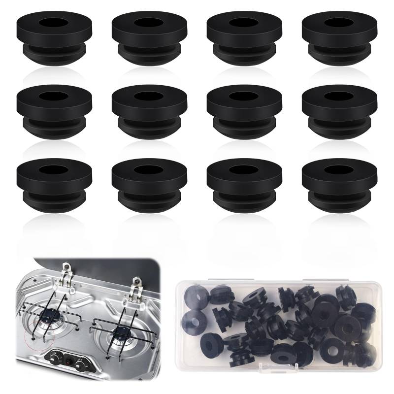 QINGHEC 20 Stück Topfträgergummis Gasherd Wohnmobil Gummifüße Rostgummifüe Gummifüsse Gasherd mit Box, Gummistopfen Gasherd Wohnmobil Gummitülle Kompatibel mit 5mm Stäben von Dometic,Smev,Thetford von QINGHEC