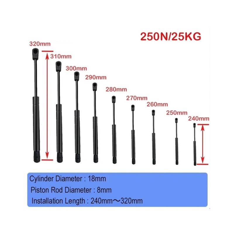 Heckklappendämpfer 1 Stücke Hebebühne Unterstützung Gasdruckfeder Hydraulische Feder Scharnier Küche Schrank Scharnier 240mm-320mm 250N Gasfeder Stoßdämpfer(18-8-100-280) von QINGHUAWANG