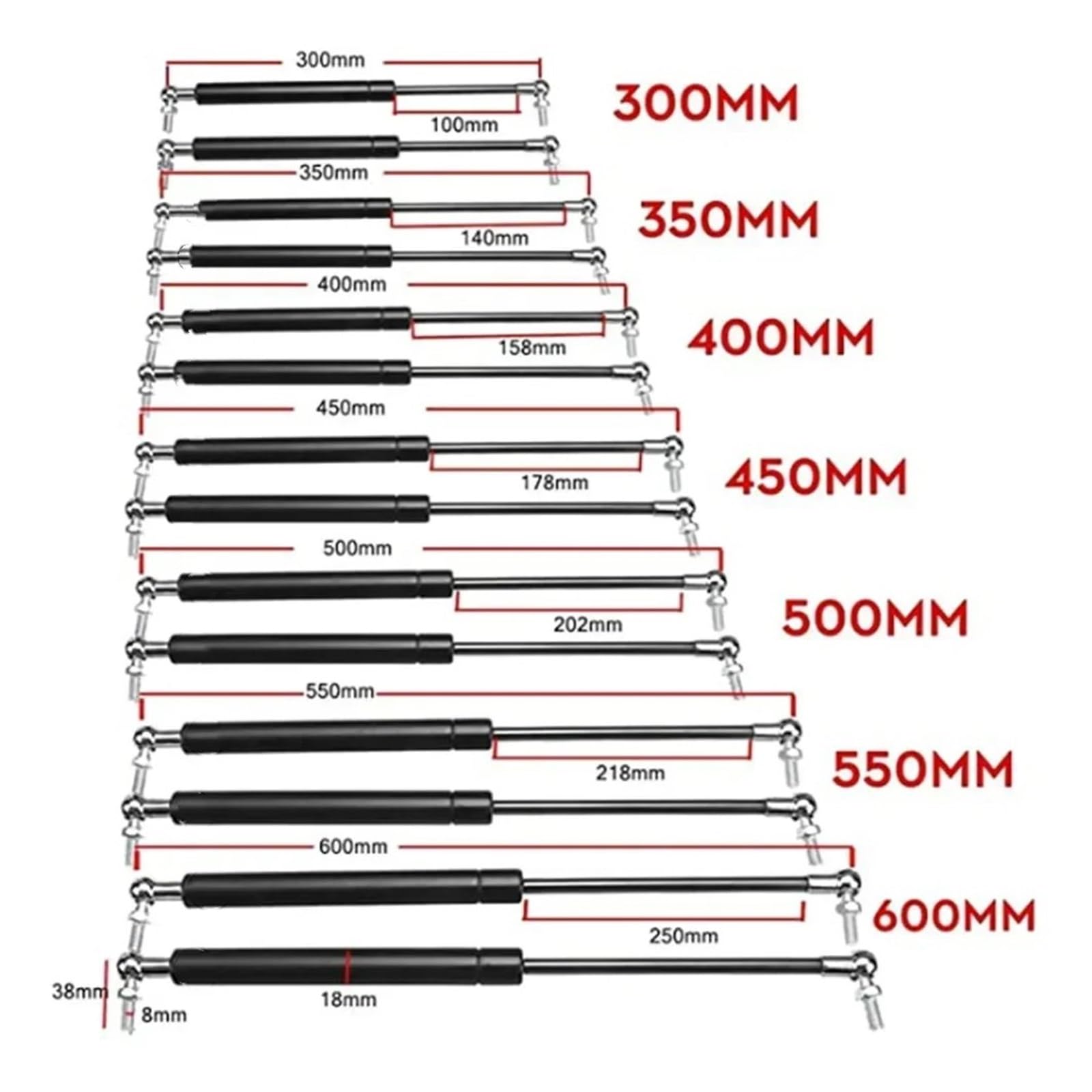 Heckklappendämpfer 2Pcs Universal Auto Lift Unterstützung Vorderen Motorhaube Haube Hinten Stamm Strut Bar Gas Frühling 300-600mm 300N Gasfeder Stoßdämpfer(400mm) von QINGHUAWANG
