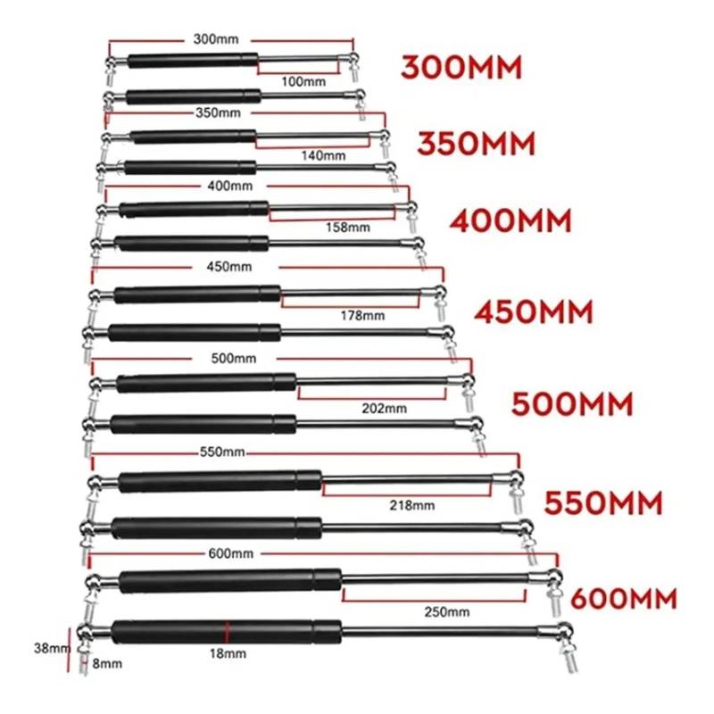 Heckklappendämpfer 2Pcs Universal Auto Lift Unterstützung Vorderen Motorhaube Haube Hinten Stamm Strut Bar Gas Frühling 300-600mm 300N Gasfeder Stoßdämpfer(400mm) von QINGHUAWANG
