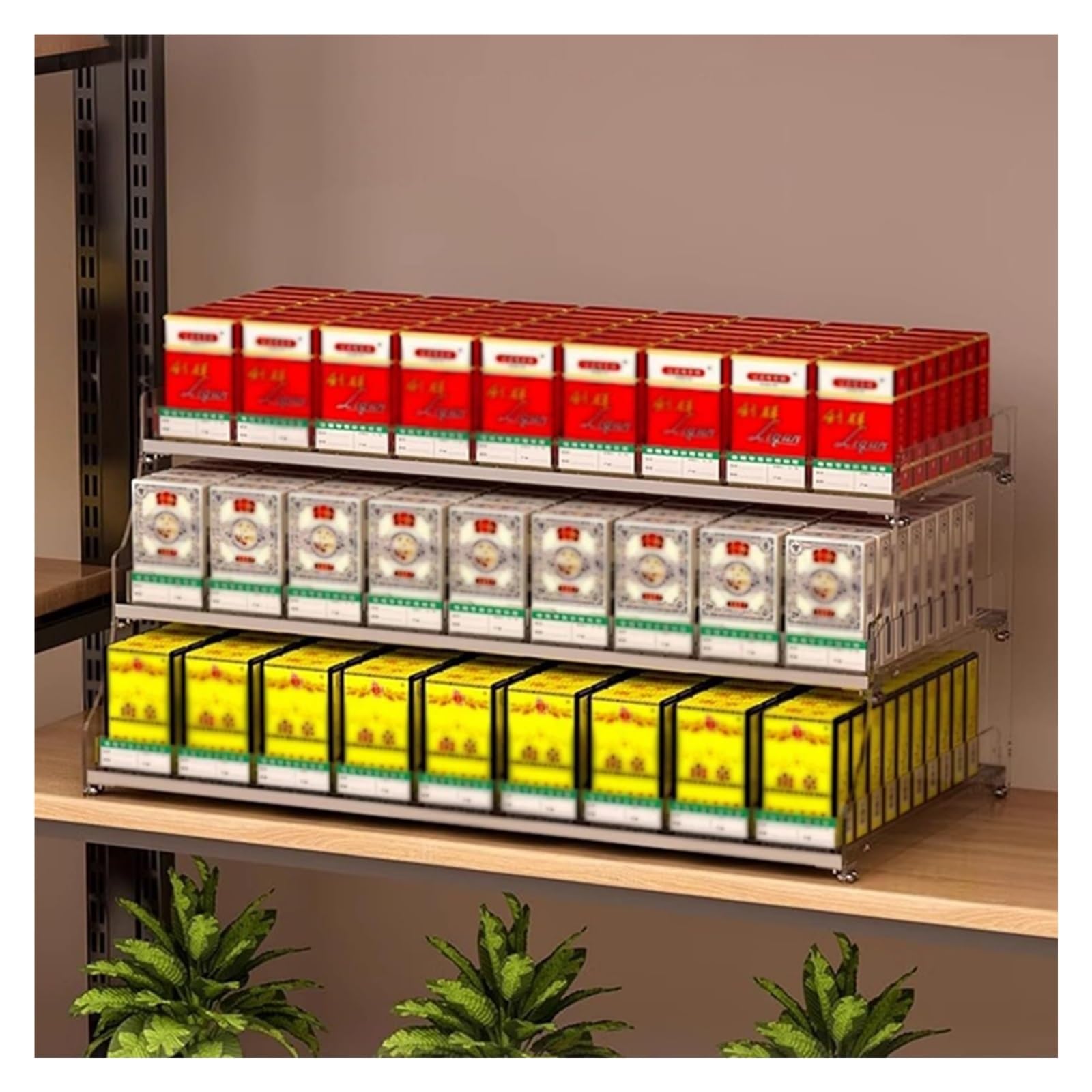 Zigarettenständer, Zigarettenständer, Handelsüblicher Automatischer Zigarettenschieber Aus Acryl, 3-stufiger Süßigkeitenständer, Supermarktregal-Organizer(50.5x29x32.5cm) von QINGYAN