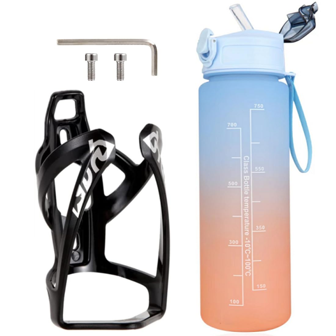 Fahrrad Flaschenhalter Set, Fahrrad Getränkehalter mit 750ML Motivierende Sport-Wasserflasche, Leichter Mountainbike Wasserflasche Käfig Zeitmarkierungen Sportflasche Set für Fahrrad Radfahren Fahrrad Flaschenhalter Set, Fahrrad Getränkehalter mit 750ML Motivierende Sport-Wasserflasche, Leichter Mountainbike Wasserflasche Käfig Zeitmarkierungen Sportflasche Set für Fahrrad Radfahren von QINIFIFY
