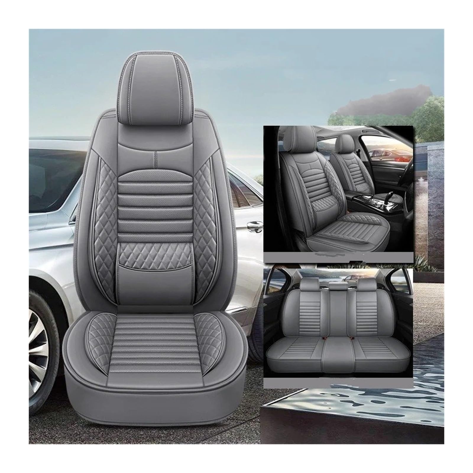 Autositzbezüge Für Benz S-KLASSE W220 W221 W222 W223 C217 Universal Leder Autositzbezüge Auto Zubehör Sitzbezug Auto(Full Set Grey) von QINSHU