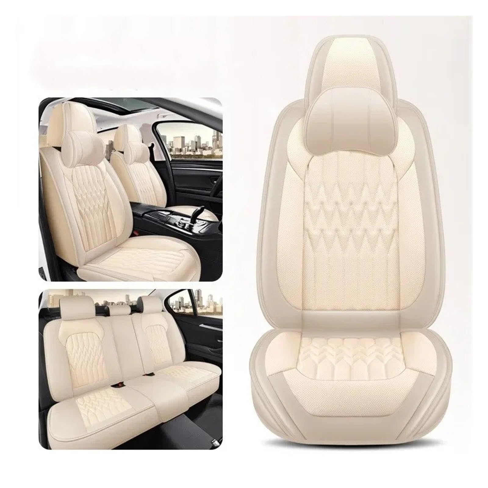 Autositzbezüge Für FIAT Für Ducato Für Grande Für Punto Für Panda 500 Zubehör Auto Sitzbezug Sitzbezug Auto(Black Beige Luxury) von QINSHU