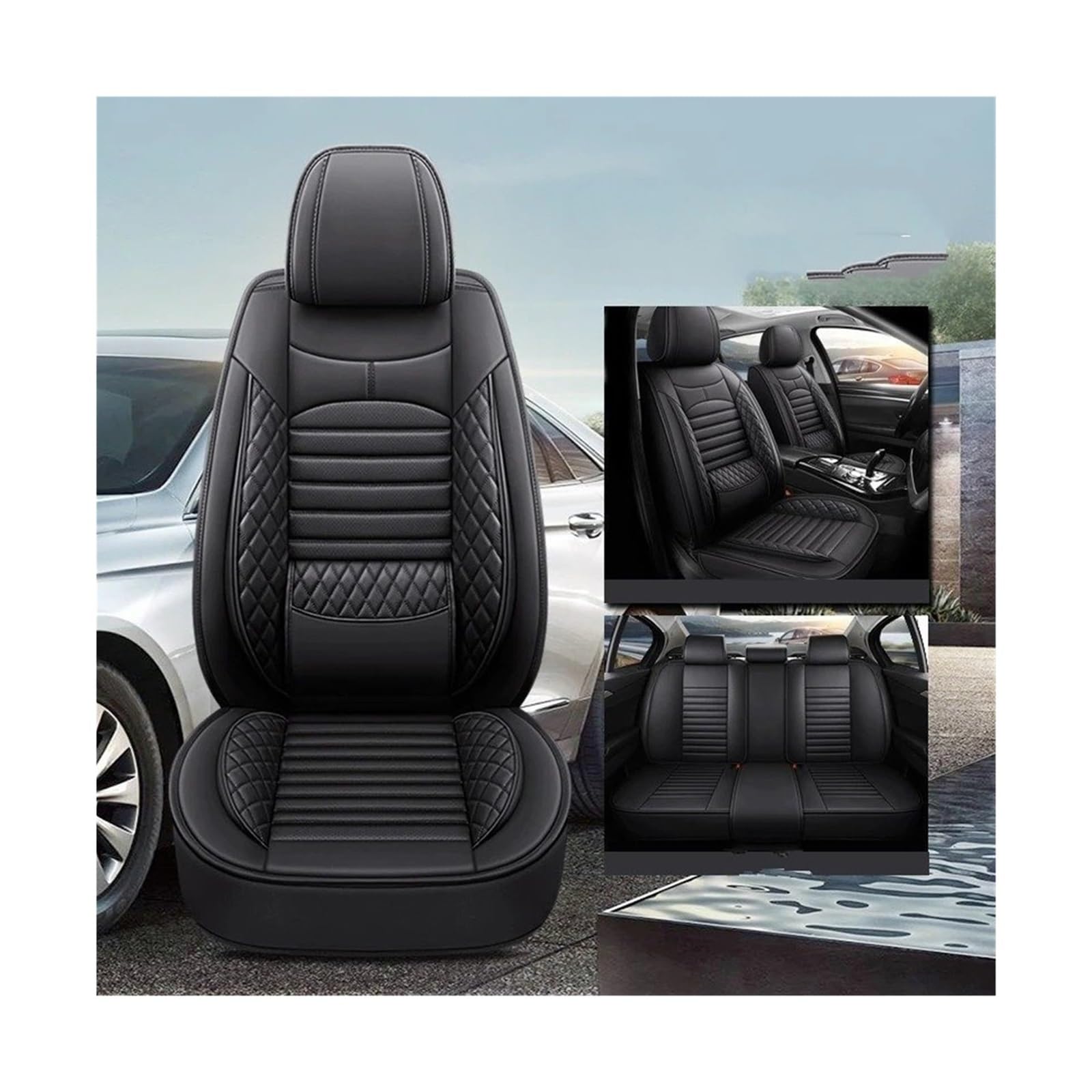Autositzbezüge Für Mitsubishi L200 ASX Lancer X Für Outlander 3 Für Eclipse Für Cross Für Pajero Sport Universal Auto Zubehör Auto Sitzbezüge Sitzbezug Auto(Full Set Black) von QINSHU