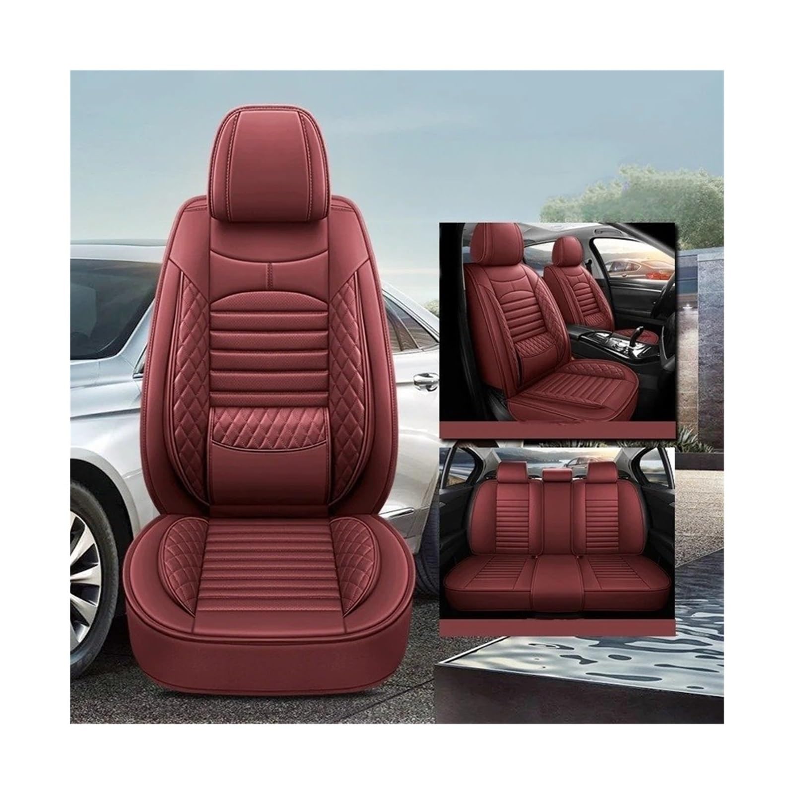 Autositzbezüge Für Mitsubishi L200 ASX Lancer X Für Outlander 3 Für Eclipse Für Cross Für Pajero Sport Universal Auto Zubehör Auto Sitzbezüge Sitzbezug Auto(Full Set Red) von QINSHU