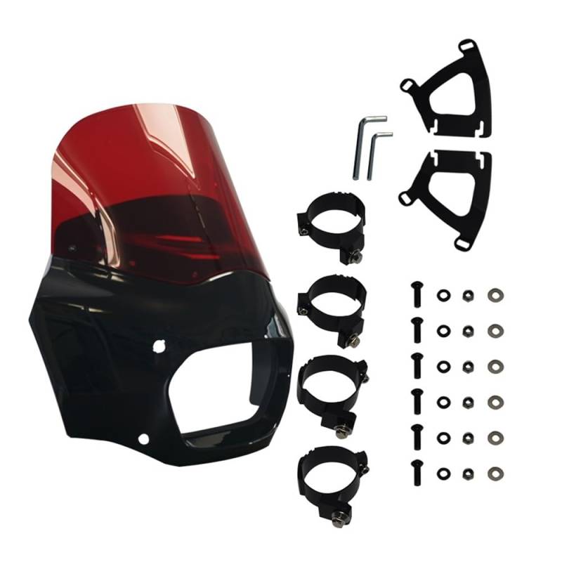 Motorrad Verkleidungs Panel Motorrad Road Warrior 11'' Scheinwerfer Verkleidung Mit Windschutzscheibe 62mm Schellen Für Softail Fat Bob Für FXFB 114 Für FXFBS 2018-2023 von QINYUML