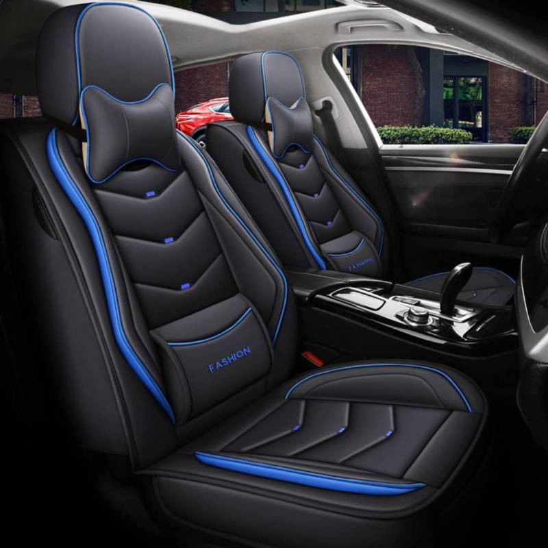 QIOZO Sitzbezüge Auto Autositzbezüge Universal Set für BMW E46 E90 E39 E60 E36 G30 E30 E34 E38 E53 F30 F10 E70 E87 E91 F20 E83 E84 E92 320I 520 Auto Zubehör/Schwarz-Blaue Deluxe-Edition von QIOZO