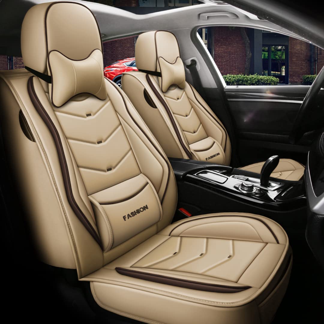 QIOZO ar Sitzbezüge Universal Komplettset für VW Amarok/Beetle/Bora/Caddy/Corrado/EOS/Golf/Golf Plus Autoteile/Wasserdicht/Beige Deluxe von QIOZO
