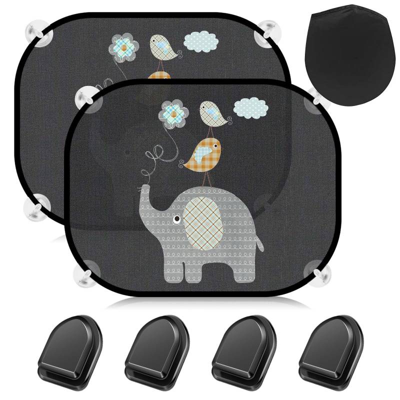 Auto Sonnenschutz Baby mit UV Schutz - 2 Stück 47x30cm Autofenster Sonnenblende für Kinder Autofenster Sonnenschutz Verdunklung, Sonnenschut Auto Seitenscheibe mit 8 Saugnäpfen und Süßen Tier Motiven von QITIXI:OU