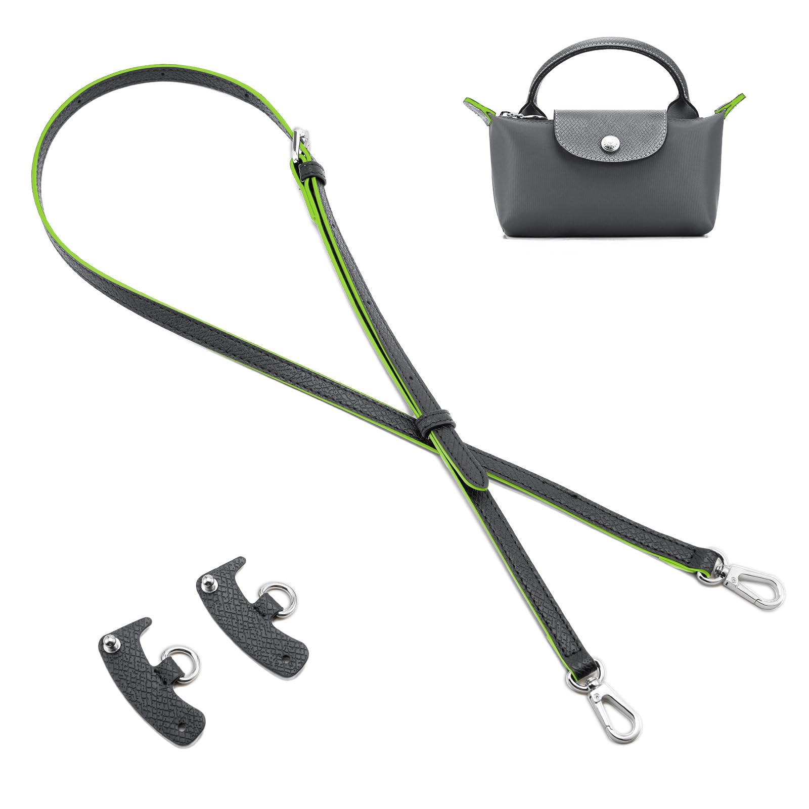 QIUTIMIY Leder-Handtaschengurt, Ersatz-Schultertaschengurte für Longchamp-Geldbörsen, Verstellbarer Crossbody-Schultergurt(Graphitgrau,Silber) von QIUTIMIY