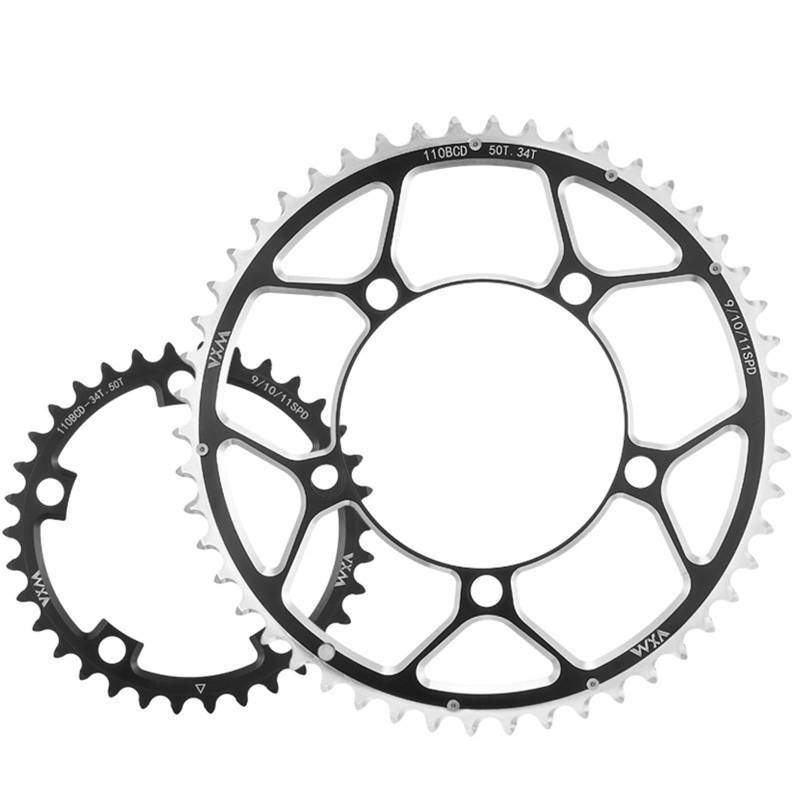 Auto Bremskolben 110BCD Power Die Disc 35/50T 36T/52T 39/53T Folding Auto Doppel Disc Fahrrad zubehör Y Teile Feststellbremshebel(34T 50T dual disk) von QIUYMGFG