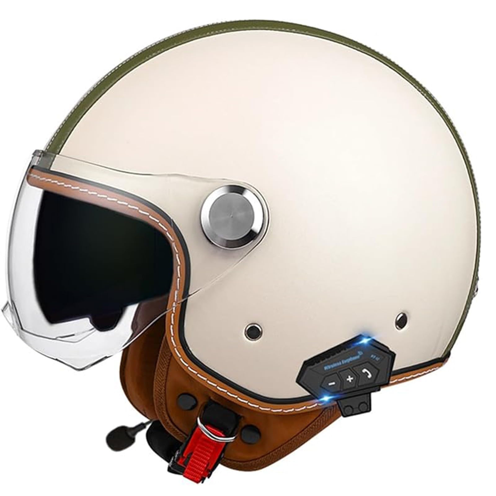 QJWMatic Bluetooth Halbhelme Motorradhelm Retro Jet Half Helm Mit Doppellinsen Roller Scooter-Helm Für Herren Und Damen ECE-Zertifizierung E,L59-60CM QJWMatic Bluetooth Halbhelme Motorradhelm Retro Jet Half Helm Mit Doppellinsen Roller Scooter-Helm Für Herren Und Damen ECE-Zertifizierung E,L59-60CM von QJWMatic