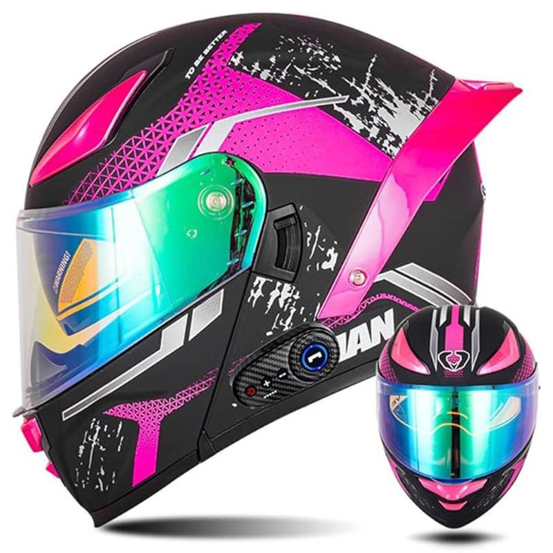 QJWMatic Bluetooth-Modularhelm für Motorradfahrer, modischer Integralhelm mit hochklappbarer Frontklappe, Motorradrennhelm für Männer und Frauen, Doppelvisierhelm, ECE-Zulassung B,XXL63-64CM von QJWMatic