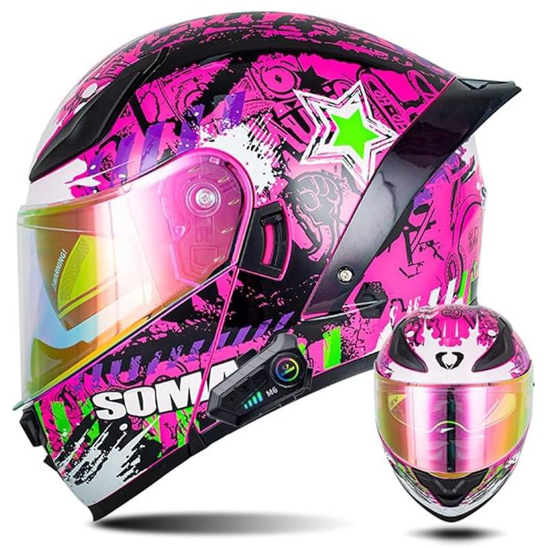 QJWMatic Integralhelme Mit Bluetooth-Funktion, Hochklappbar, Modular, Integrierte Helme Für Erwachsene Männer Und Frauen Doppelvisier Straßenhelm ECE-Zulassung B,XXL63-64CM von QJWMatic