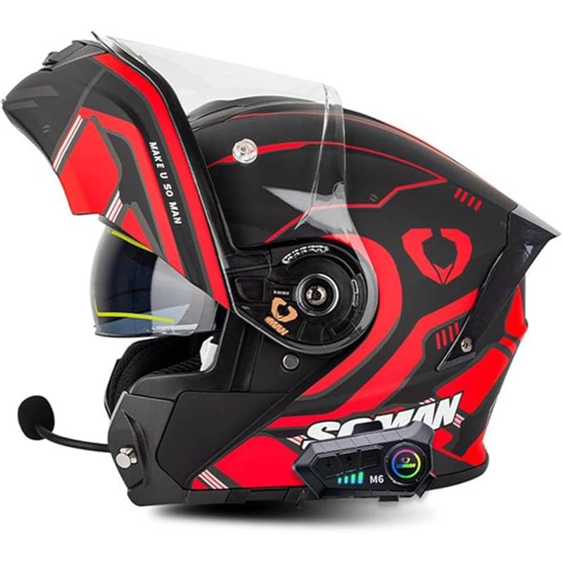 QJWMatic Klapphelm Mit Bluetooth Motorradhelm Integralhelm Damen Herren Mit Doppelvisier ECE Zertifiziert Integralhelm Flip Vollvisierhelm I,4XL67-68CM von QJWMatic