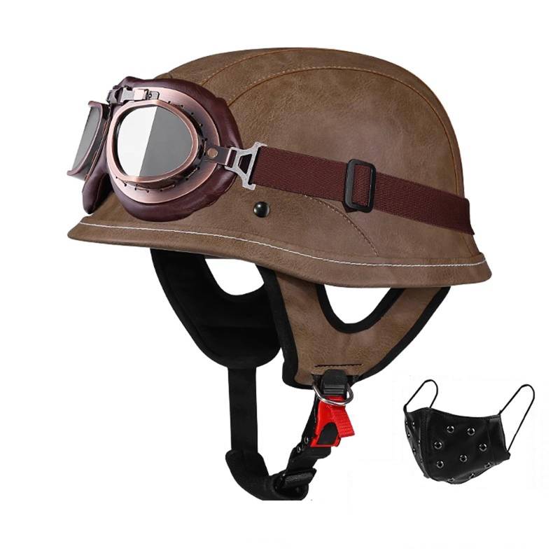QJWMatic Motorradhelm Im Deutschen Stil Für Erwachsene Männer Und Frauen Retro-Halbhelm Leichter Jethelm Für Roller Moped Cruiser ECE-Geprüft E,M57-60CM von QJWMatic