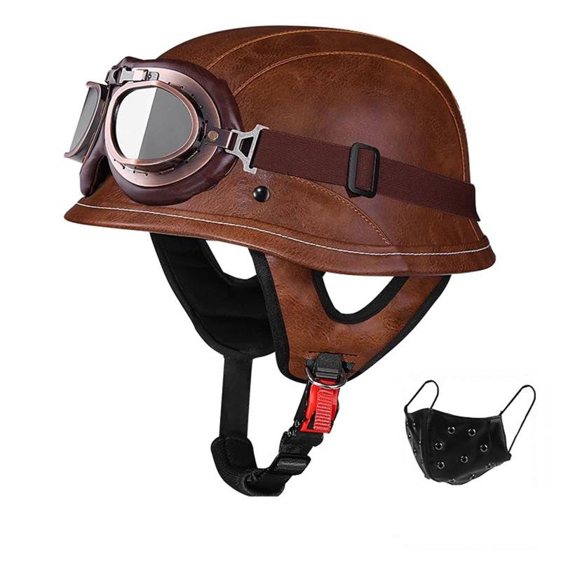 QJWMatic Motorradhelm Im Deutschen Stil Für Erwachsene Männer Und Frauen Retro-Halbhelm Leichter Jethelm Für Roller Moped Cruiser ECE-Geprüft G,L60-62CM von QJWMatic