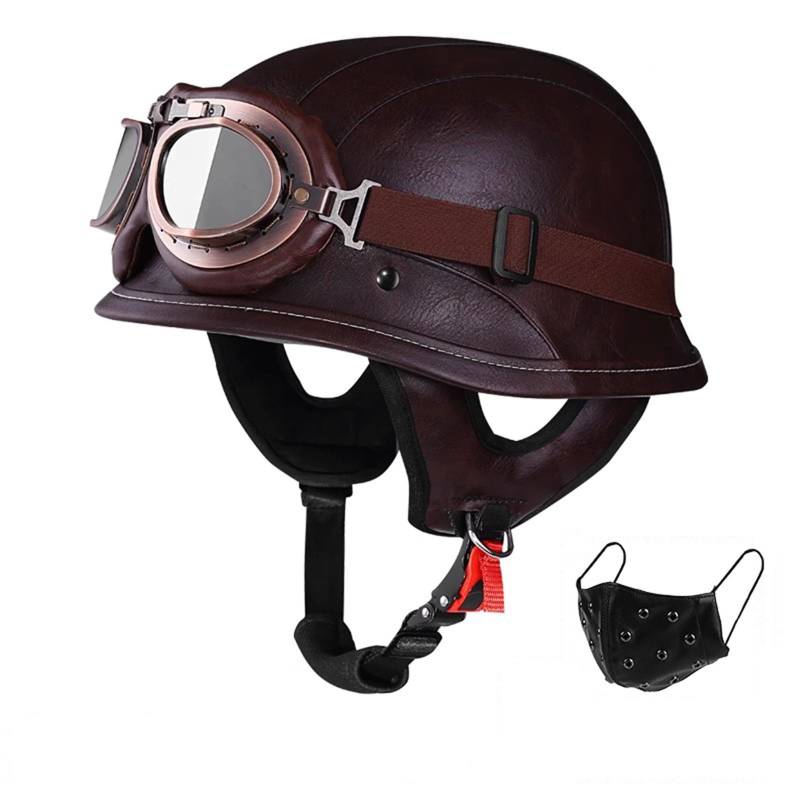 QJWMatic Motorradhelm Im Deutschen Stil Für Erwachsene Männer Und Frauen Retro-Halbhelm Leichter Jethelm Für Roller Moped Cruiser ECE-Geprüft H,S54-57CM von QJWMatic
