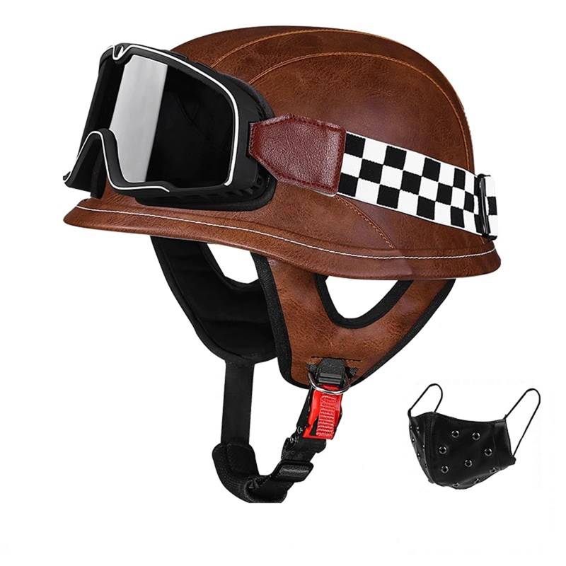 QJWMatic Motorradhelm Im Deutschen Stil Für Erwachsene Männer Und Frauen Retro-Halbhelm Leichter Jethelm Für Roller Moped Cruiser ECE-Geprüft I,S54-57CM von QJWMatic