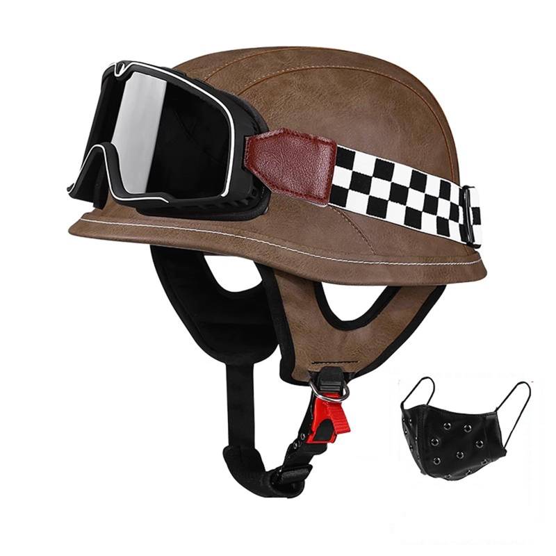 QJWMatic Motorradhelm Im Deutschen Stil Für Erwachsene Männer Und Frauen Retro-Halbhelm Leichter Jethelm Für Roller Moped Cruiser ECE-Geprüft J,L60-62CM von QJWMatic