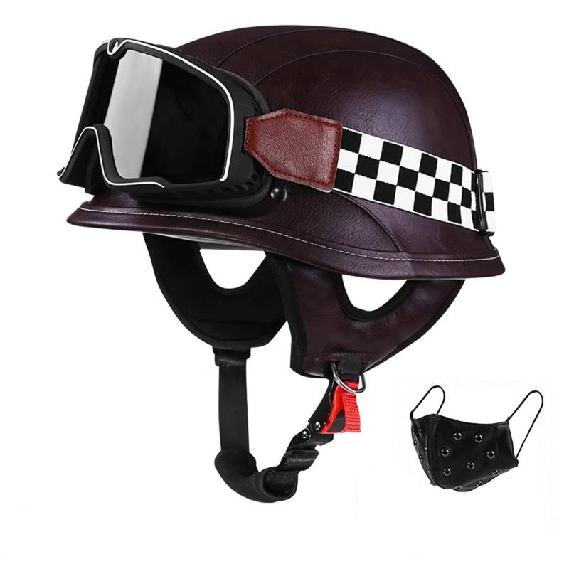 QJWMatic Motorradhelm Im Deutschen Stil Für Erwachsene Männer Und Frauen Retro-Halbhelm Leichter Jethelm Für Roller Moped Cruiser ECE-Geprüft K,S54-57CM von QJWMatic