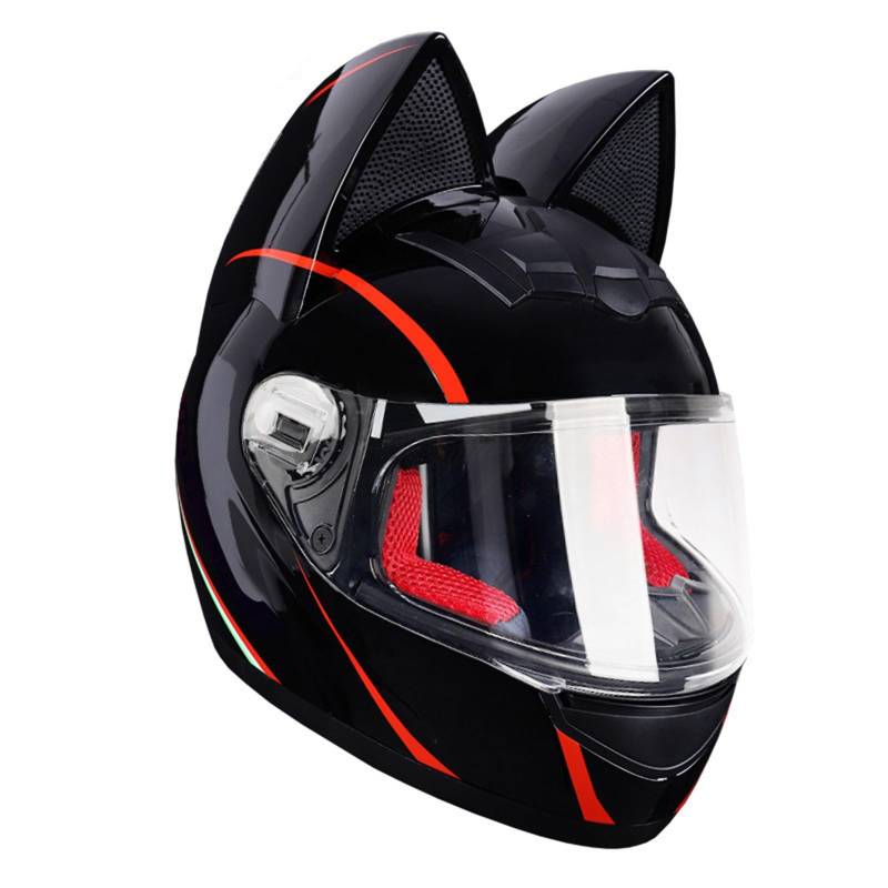 QJWMatic Motorradhelm mit Katzenohren, Integralhelme mit Visier, Motorcross-Helme, ECE-Zulassung, für Erwachsene, Männer und Frauen, Vier Jahreszeiten J,M54-56CM von QJWMatic