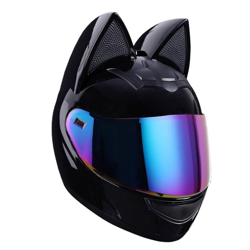 QJWMatic Motorradhelm mit Katzenohren, Integralhelme mit Visier, Motorcross-Helme, ECE-Zulassung, für Erwachsene, Männer und Frauen, Vier Jahreszeiten K,S50-53CM von QJWMatic