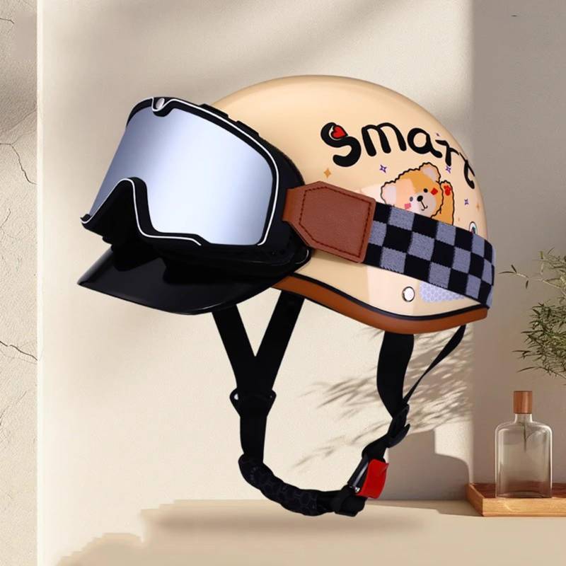 QJWMatic Retro-Halbhelm Im Deutschen Stil Für Motorrad Offener Helm Mit Schutzbrille Jethelme Für Herren Und Damen ECE-Zulassung Für Roller Und Cruiser C,52-62cm von QJWMatic