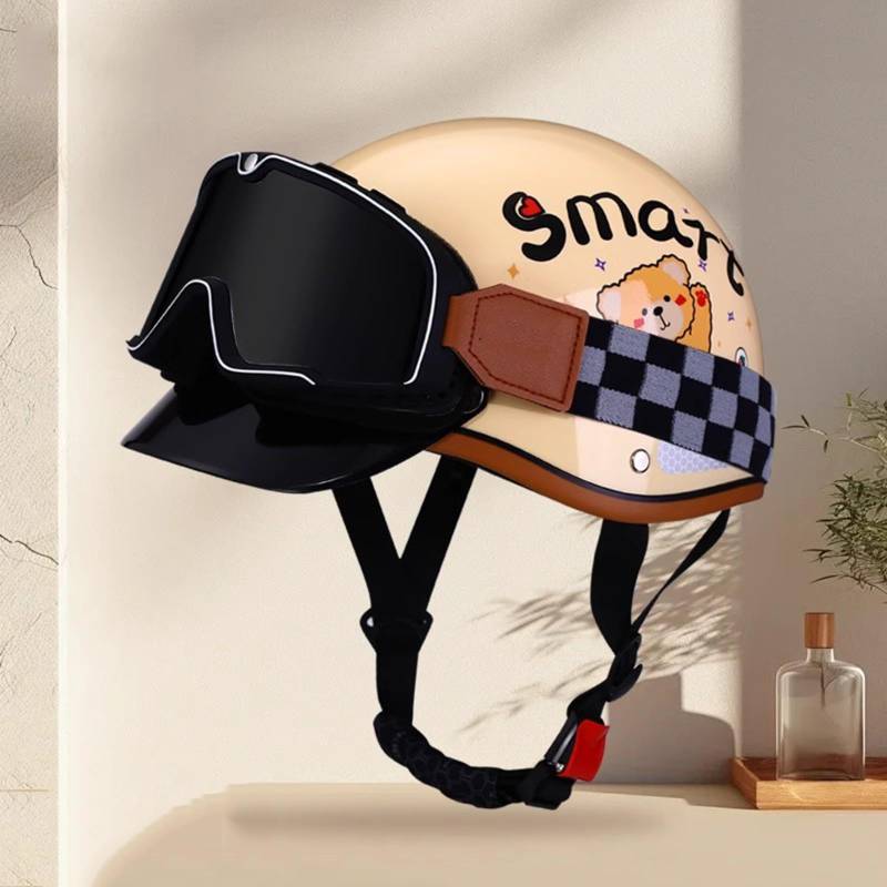 QJWMatic Retro-Halbhelm Im Deutschen Stil Für Motorrad Offener Helm Mit Schutzbrille Jethelme Für Herren Und Damen ECE-Zulassung Für Roller Und Cruiser D,52-62cm von QJWMatic