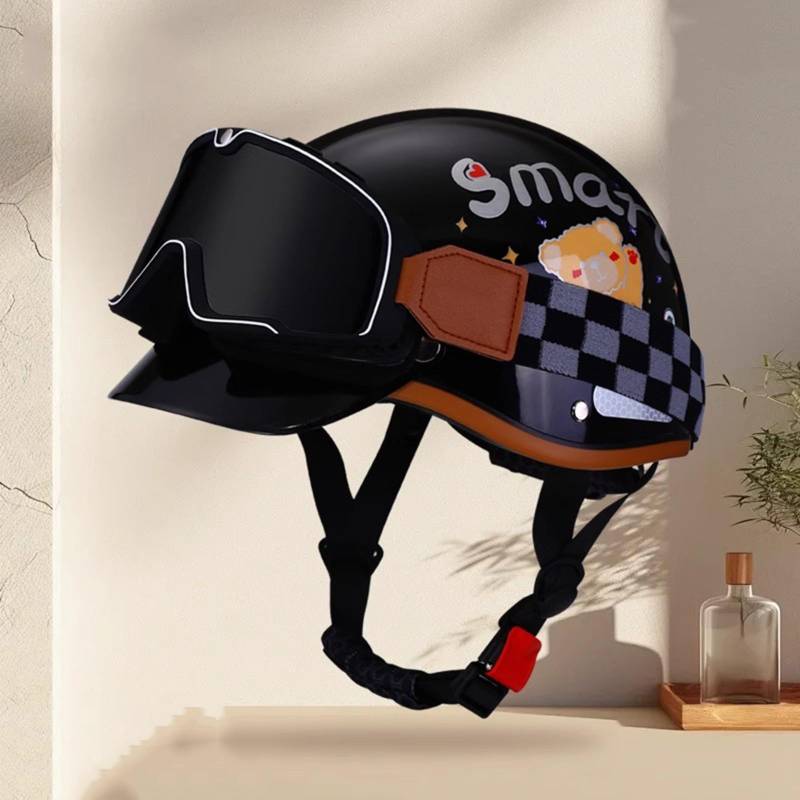 QJWMatic Retro-Halbhelm Im Deutschen Stil Für Motorrad Offener Helm Mit Schutzbrille Jethelme Für Herren Und Damen ECE-Zulassung Für Roller Und Cruiser I,52-62cm von QJWMatic