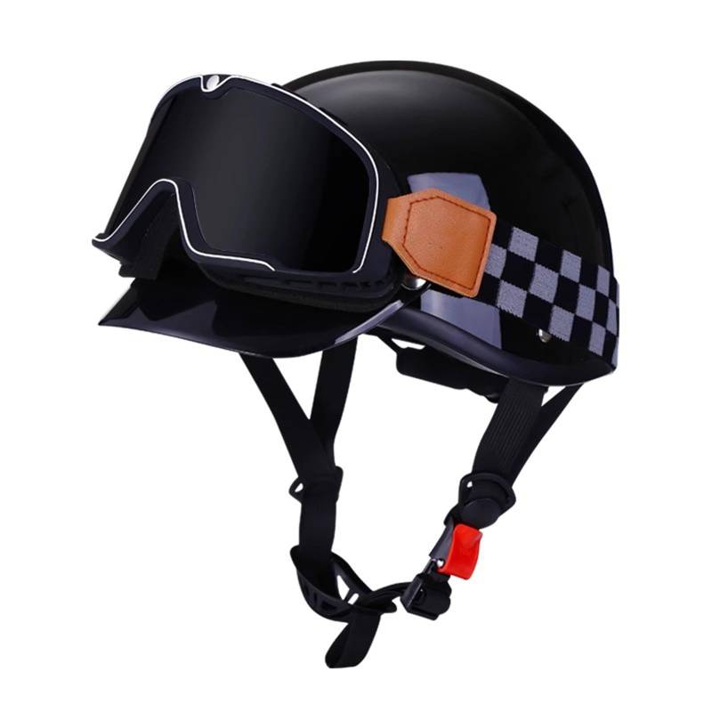 QJWMatic Retro-Halbhelm Im Deutschen Stil Für Motorrad Offener Helm Mit Schutzbrille Jethelme Für Herren Und Damen ECE-Zulassung Für Roller Und Cruiser J,52-62cm von QJWMatic