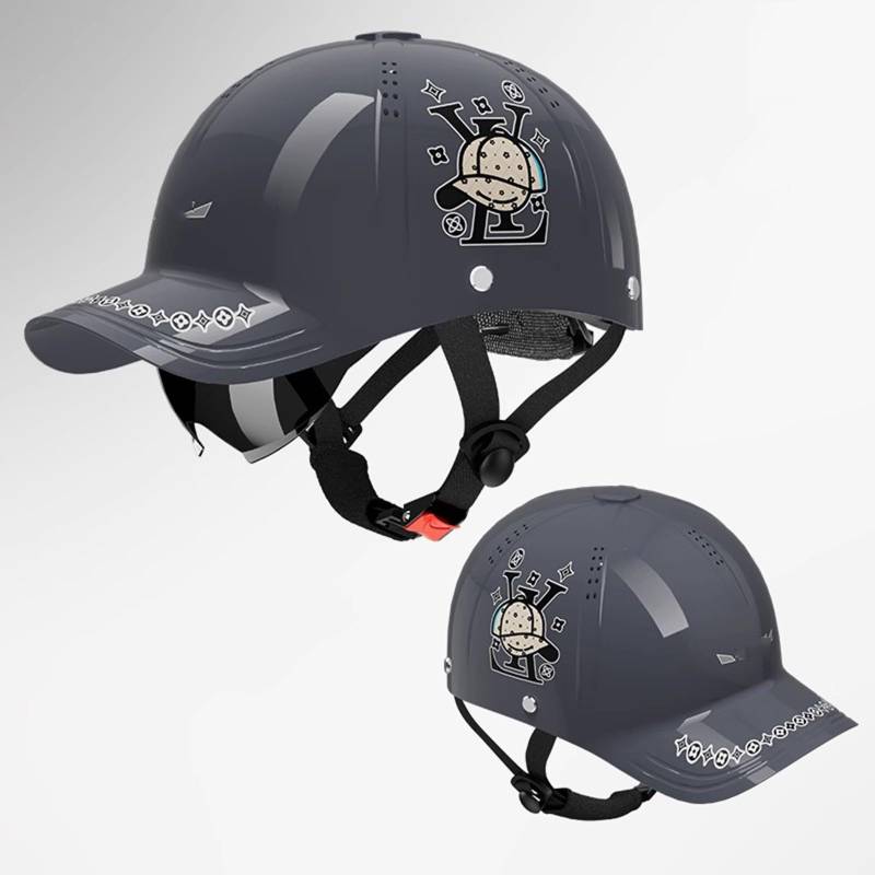 QJWMatic Retro Motorrad Halbhelm Jethelm mit Sonnenblende Jethelme für Erwachsene Damen und Herren Cruiser Moped ECE-Zulassung A,54-62cm von QJWMatic