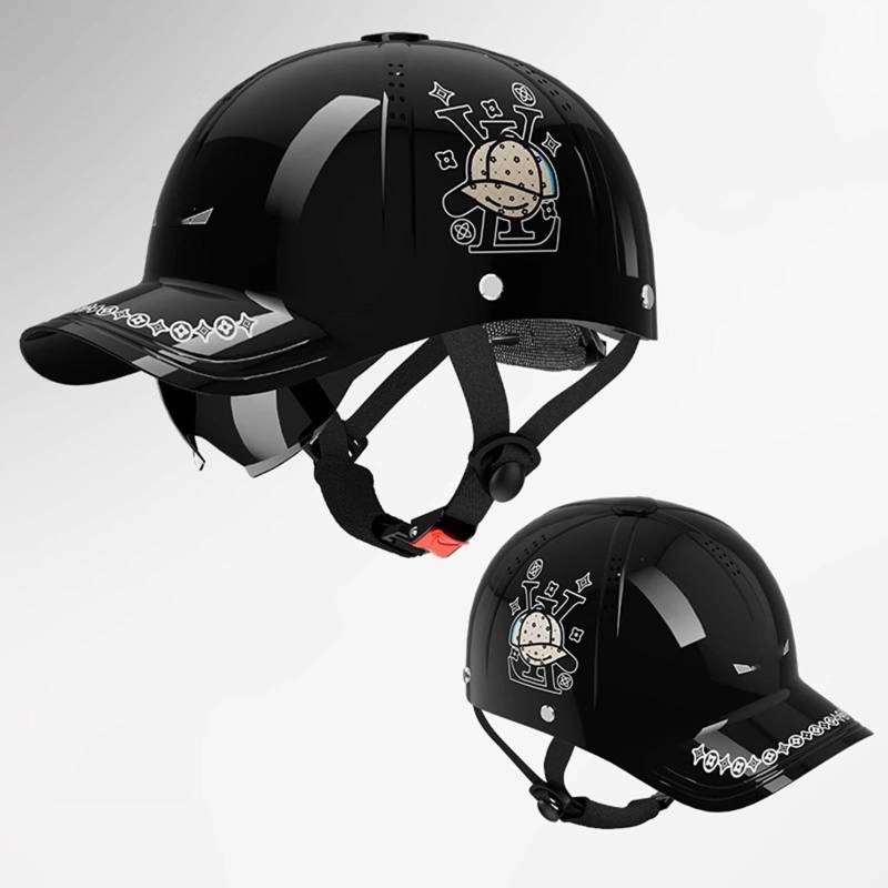 QJWMatic Retro Motorrad Halbhelm Jethelm mit Sonnenblende Jethelme für Erwachsene Damen und Herren Cruiser Moped ECE-Zulassung G,54-62cm von QJWMatic