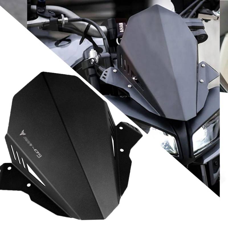 MT09 Frontplatte Frontscheibe Windschutzscheibe Für Yamaha MT09 MT 09 MT-09 2017 2018 2019 2020(Schwarz) von QJY-Motor Part-Store
