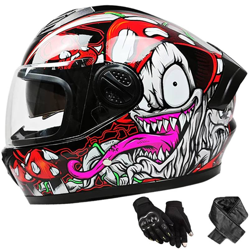 Integralhelm, Motorradhelm DOT/ECE Zertifiziert Doppelvisier Motorrad Helm für Damen und Herren Rollerhelm, Größe: 58-62cm Q von QKBMFK